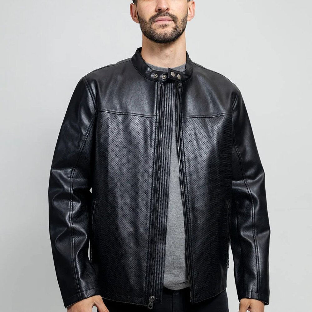 Oliver Men's Vegan Faux/Perforated Leather Jacket